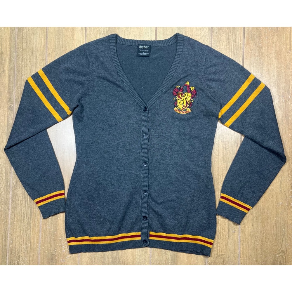 Harry Potter Gryffindor Cardigan Sweater Gray Striped Button Front XL 11407036